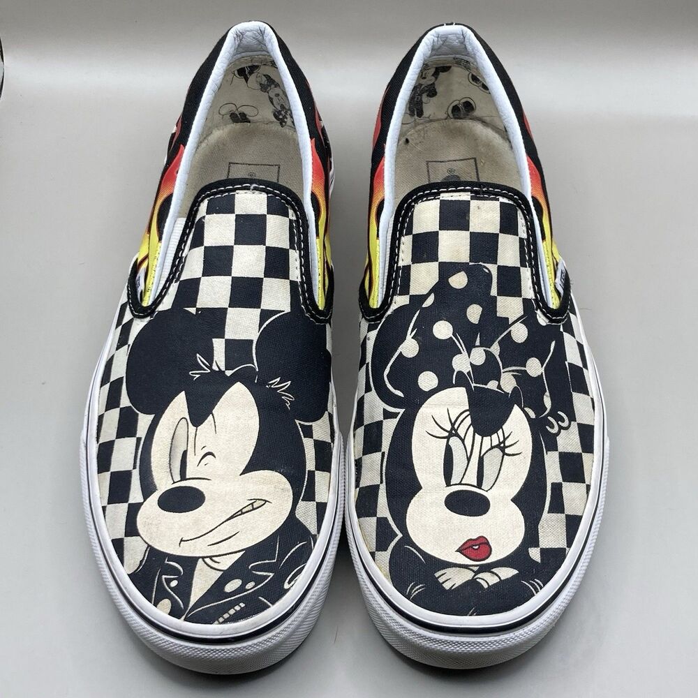 Vans Disney Slip On Mickey & Minnie Checker Flame Sneaker Size W 10 M 8.5